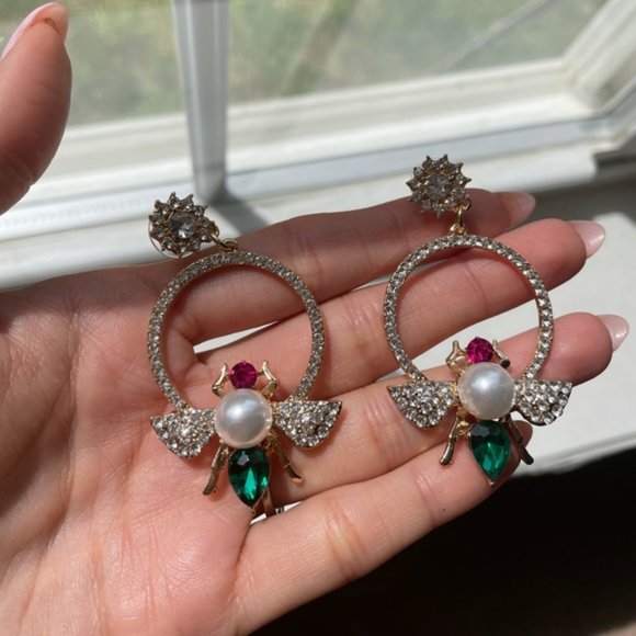 Anthropologie Insect Gold Hoops Earrings - Picture 3 of 4